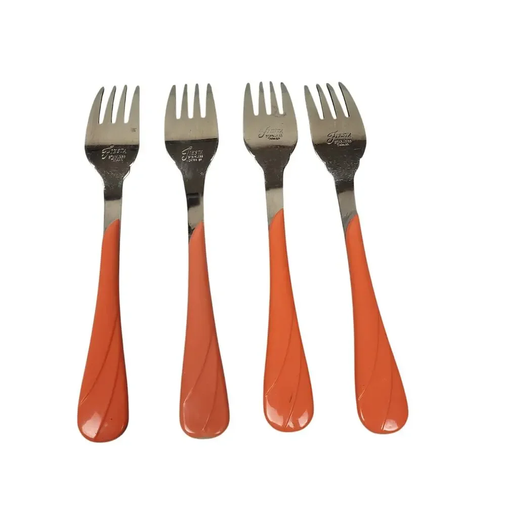 Vintage 90s Fiesta Swirl Flatware Silverware 19 Piece Set Stainless Orange